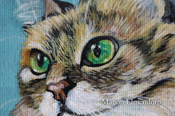 Image 1 of Retrato de gato original pintado a mano 18 x 13 cm Arte