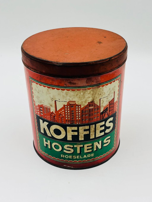 Lata antigua de café Koffies Hostens en metal litografiado. – keukenaccessoires