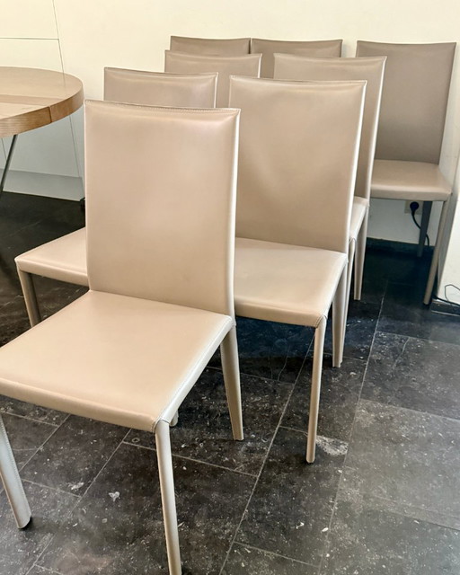 8 x Roche Bobois Holly Leather Dining Chairs