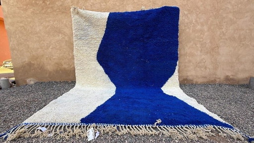 Alfombra tradicional marroquí hecha a mano, azul y blanca, tamaño 250/350 cm. – Ahrend, vloerkleden en tapijten, Wool