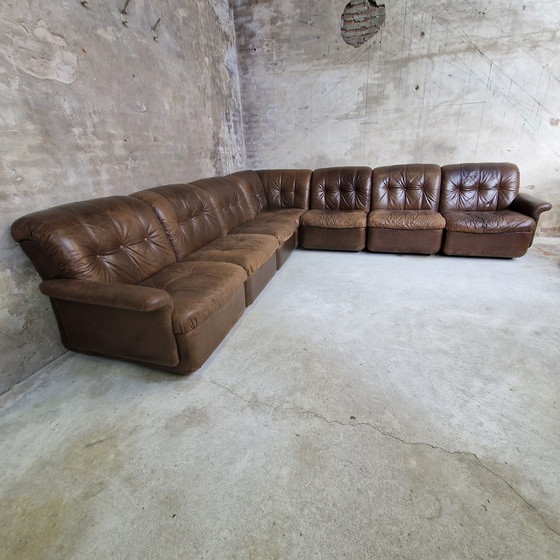 Image 1 of Sofá modular de los años 70 con elementos marrones y sofá de cuero.