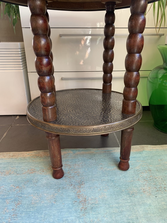 Art Nouveau Art Deco Salontafel Bijzettafel Messing Jaren 1930 Chinees Vintage Handgemaakt – Brass, Wood (photo 4 of 14)