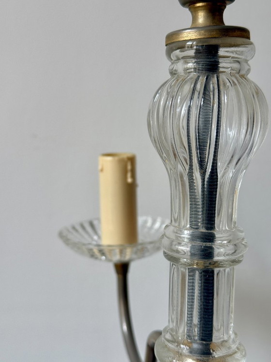 Image 1 of Kroonluchter van messing en glas met 3 armen
