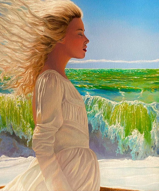 Original Oil Painting Portrait of a Girl Landscape Sea Breeze – Paintings & Drawings, Canvas (photo 5 of 8)