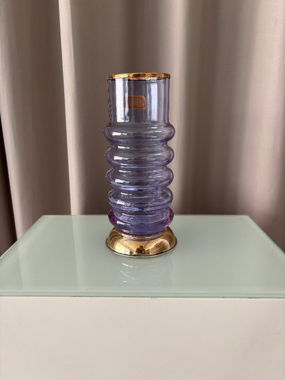 Vintage Italian Hand-Blown Amethyst Glass Vase With Brass Mounts – R. Frisina, Reggio Calabria (photo 3 of 12)