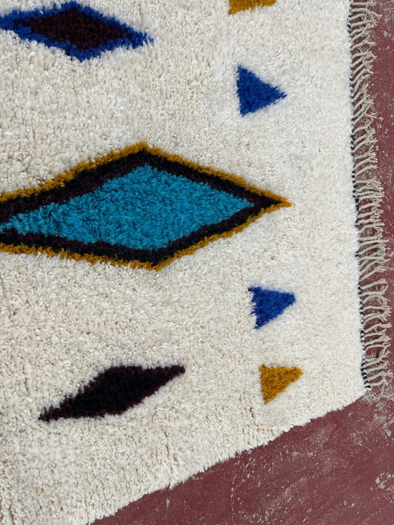 Tappeto berbero marocchino crema e blu 250x150 cm – motivi geometrici colorati – Tappeti, Lana, Cotone (photo 5 of 8)