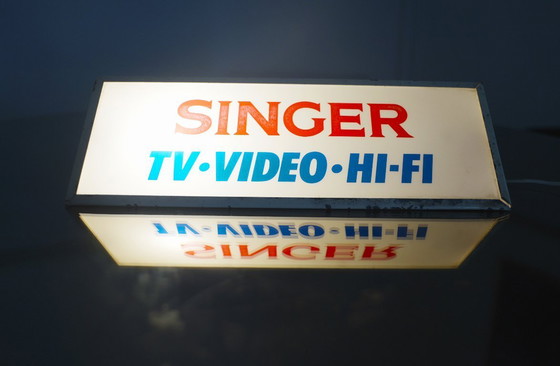 Image 1 of Vintage Singer TV-Video-Hi-Fi Illuminated Store Sign - 1960s Collectible Display