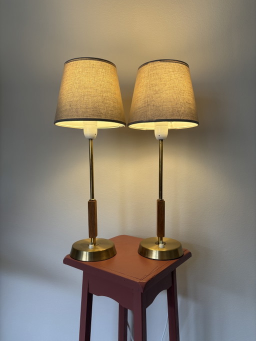 Prachtige set vintage messing tafellampen – Boréns Borås B8222 – Zweden 1950/1960