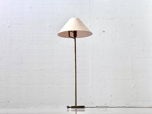 Lampadaire élégant en laiton avec abat-jour en tissu, années 1990