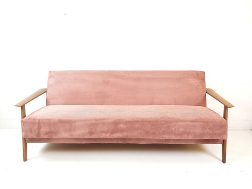 Divano letto rosa vintage | divano a coste rosa