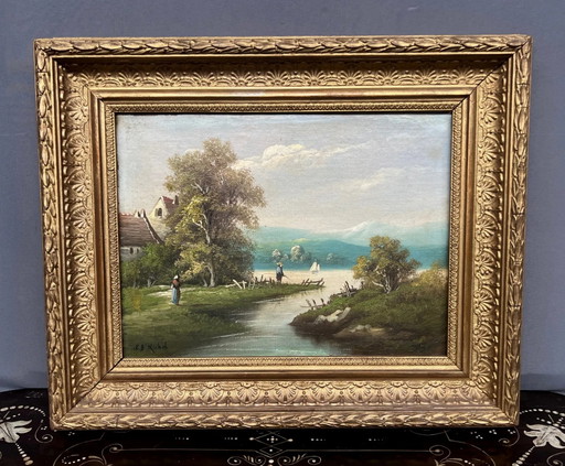 E.B. Michel "River Landscape." Oil on canvas. – schilderijen tekeningen (photo 2 of 6)
