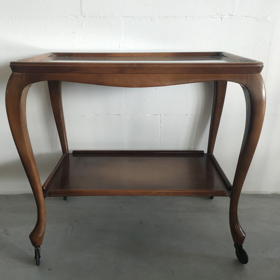 Image 1 of Vintage Webbing/Wicker Vitrine Serveerwagen/Bijzettafel (Chippendale Style)