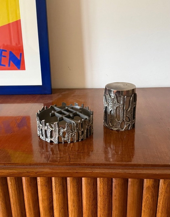 Image 1 of Brutalist top smoking set, ashtray and cigars box, Morbelli Italy 1970