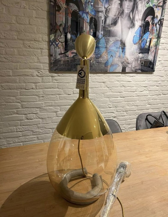 Image 1 of Lampada a sospensione EBB &amp; FLOW Lute XL in vetro soffiato a mano, colore oro (nuova nella scatola!)