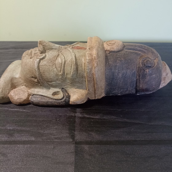 Vintage hand-carved wooden Hindu god bust – 22 cm – Sculpture (photo 5 of 6)