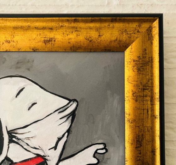 Image 1 of Miggie : "Nous voulons tous être un Banksy, par Snoopy". Peinture unique et signée à la main, avec COA. Cadre inclus.
