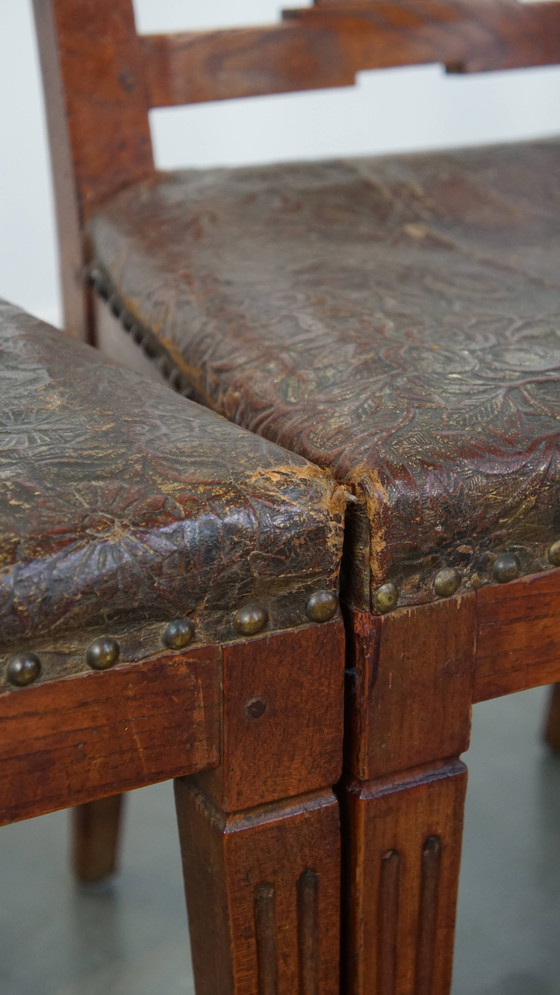 Image 1 of 6 x Leder-Esszimmerstuhl mit Holz