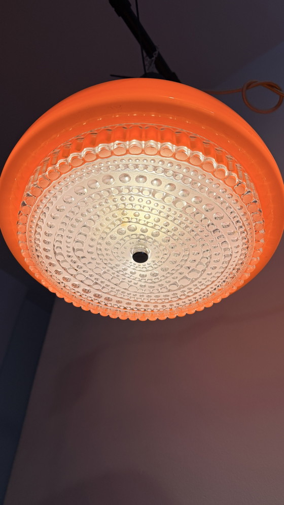 Suspension Peill & Putzler style Space Age – Années 1970 – Orange – Ø 36 cm – Design vintage – Glass, Chrome (photo 3 of 9)