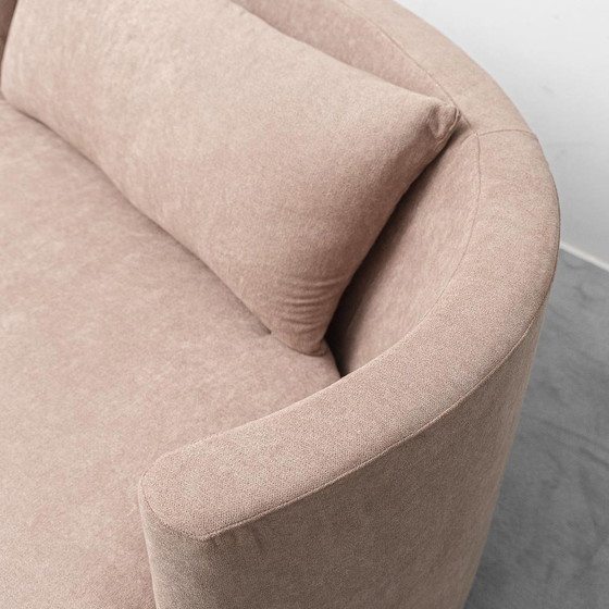Divano curvo vintage in tessuto marrone – design italiano anni '70 modernariato – Sofà, Wood (photo 6 of 12)