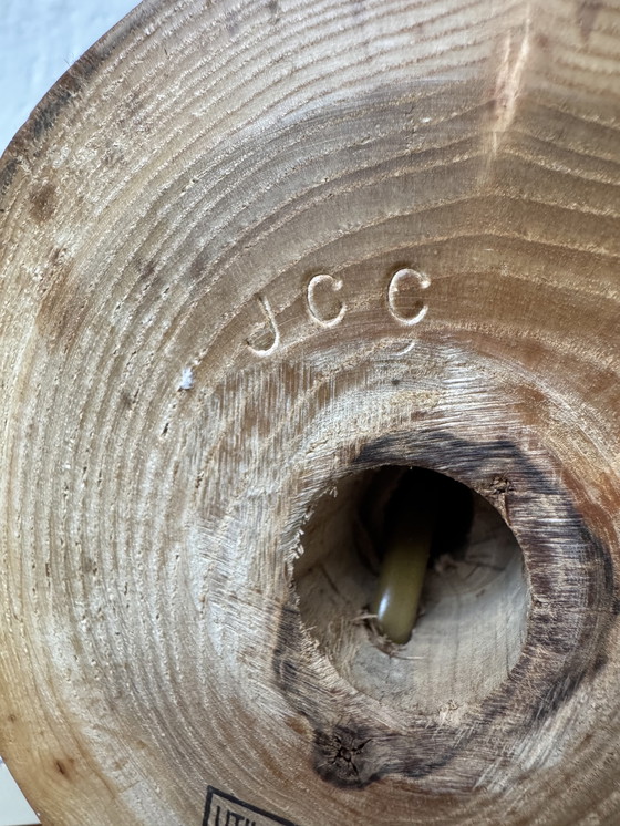 Image 1 of Gedrechselte Holzlampe mit Herbarium-Lampenschirm, 1970er Jahre