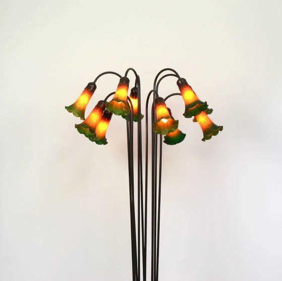 Image 1 of Large Art Nouveau Lily Floor Lamp in Tiffany Style | 10 Light Points | Paste Glass