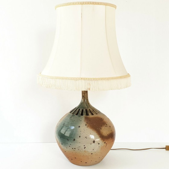 Image 1 of Vintage tafellamp uit de jaren 70 van steengoed met verzonken signatuur, jaren 70
