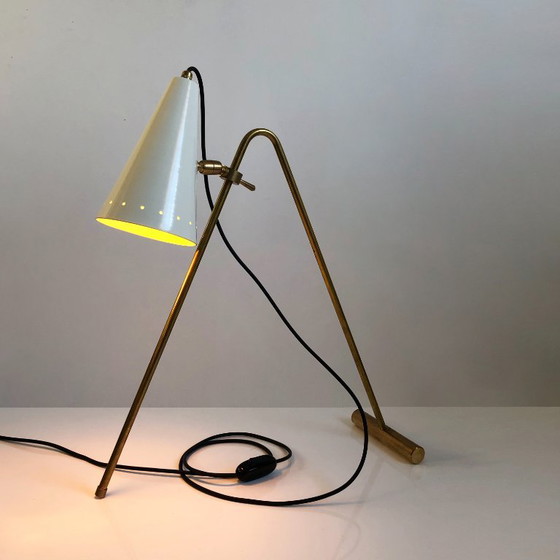 Adjustable Bipod Design Lamp 1950, Table lamps, Metal, Brass, White, Mid Century Modern (photo 9 of 13)