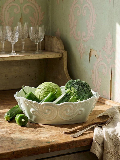 Vintage Limoges celadon porcelain square bowl/salad bowl from the 1950s-1970s