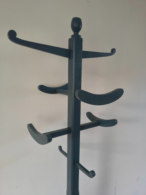 Vintage Wooden Standing Coat Rack – Petrol Blue (photo 5 of 6)