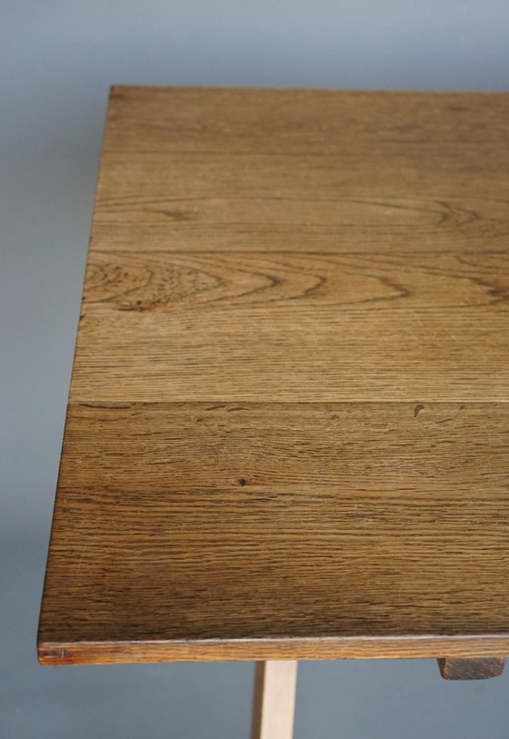 Image 1 of Rustic Cherry & Oak Wood Farmhouse X-Frame Dining Table, 1940s