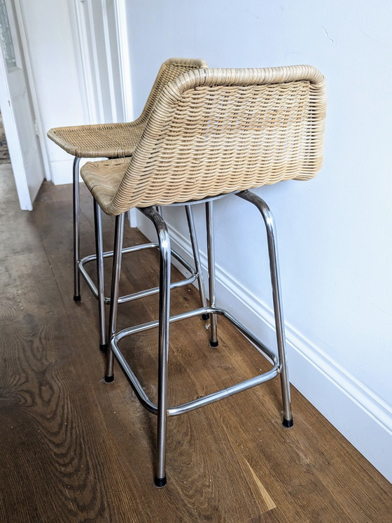 Image 1 of Sgabelli da bar Rohe Noordwolde in canna vintage 2x