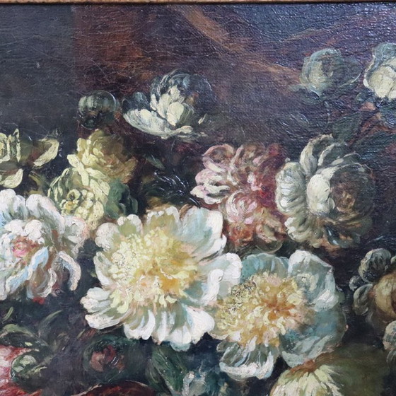 Image 1 of Stilleven, groot olieverfschilderij op doek, Italië, 19e eeuw