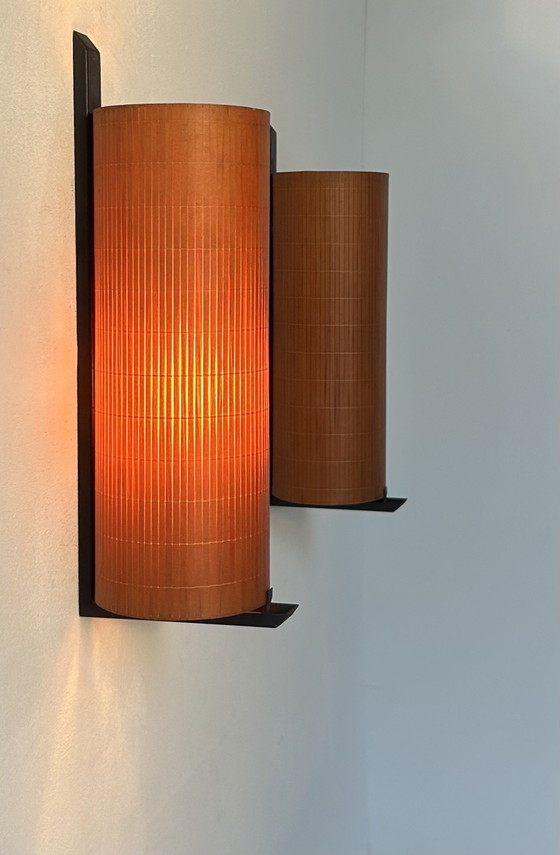 Image 1 of Pair of Vintage Wall Lights, Metal and Wood, France 1960