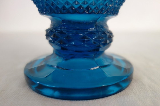 Vintage blue cut glass pitcher – Table accessories (photo 9 of 10)