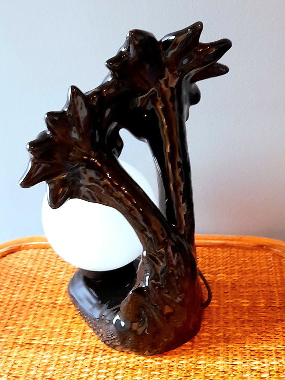 Image 1 of Palm tree lamp in ceramic and opaline glass, 1980