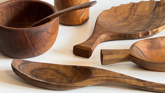 Image 1 of Lot Coupelles en Bois Tourné et Sculpté Vintage
