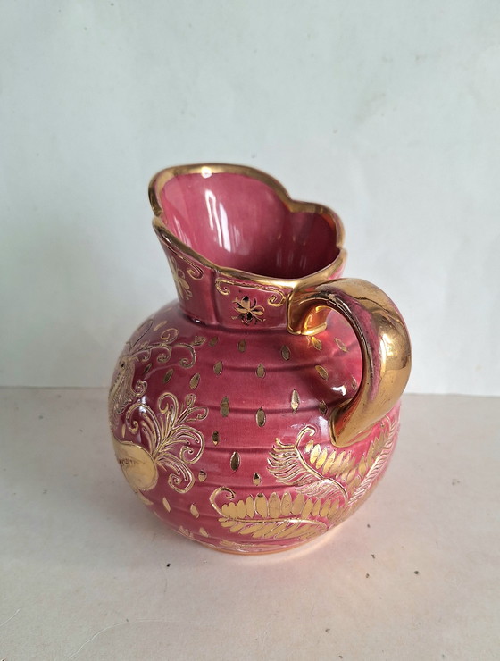 Image 1 of Brocca in ceramica d'epoca Jemappes Faïencerie Belgio con favolosi animali e motivi floreali.