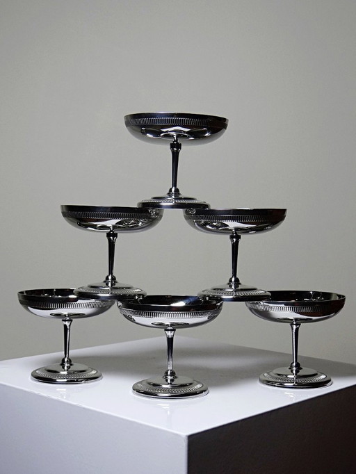 6 Coupelles à dessert sur pied en inox vintages style bistrot Couzon/Letang