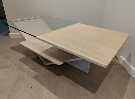 Image 1 of Travertine coffee table with glass