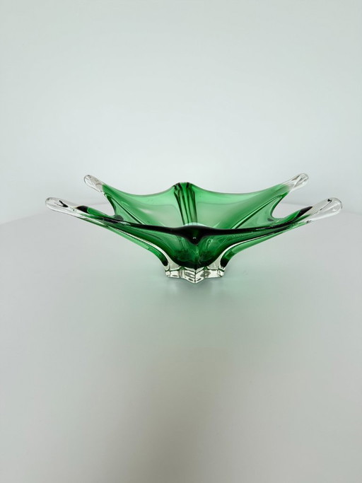 Cuenco escultural de cristal verde estilo Murano