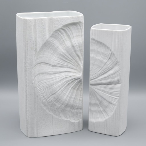 Martin Freyer Rosenthal Studio Line Bisque Porzellan Vase Duo Brutalist Op Art