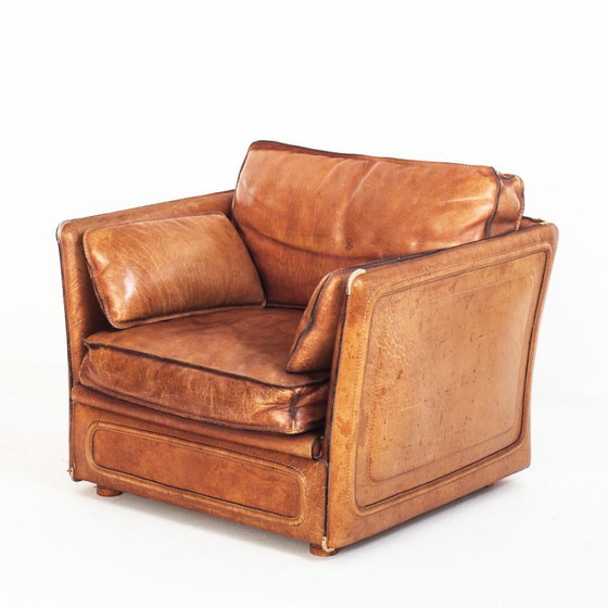 Fauteuil Club Vintage de Roche Bobois. Cuir de buffle camel. France, années 1980. – Leather (photo 5 of 19)
