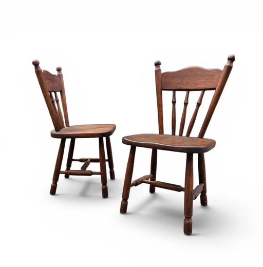 Set of 2 Oak Wood Victorian Child's Stick Back Chairs, 1960s
