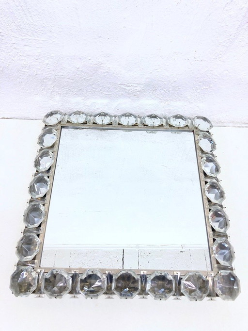 Square illuminated wall mirror by Bakalowits 60s design