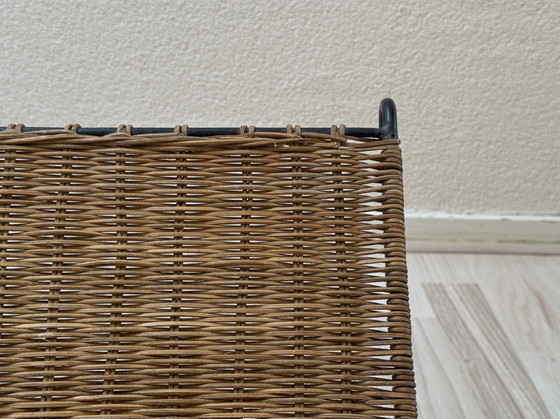 Image 1 of Vintage Rattan and Metal Magazine Rack