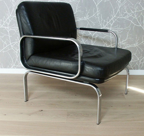 Image 1 of 3x Knoll Black Leather Living Room Set