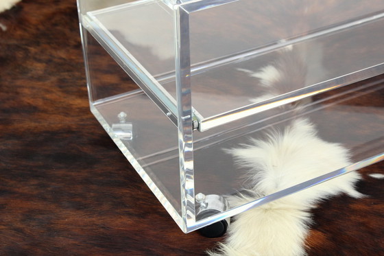 Image 1 of As New, Very High Quality Mid - Century Acrylic Glass Trolley / Coffee Table with Pull-Out Tray, Completely Restored