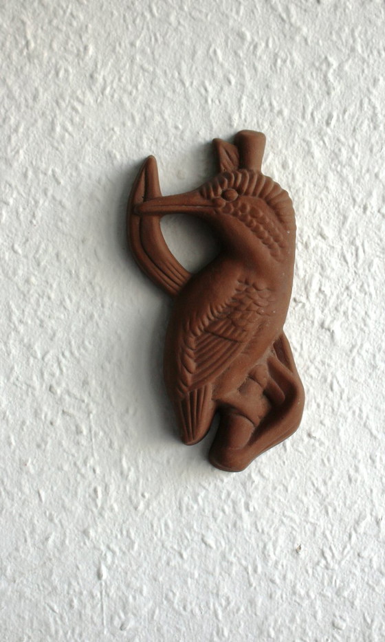 Image 1 of Wall painting, sculptural relief, kingfisher, terracotta