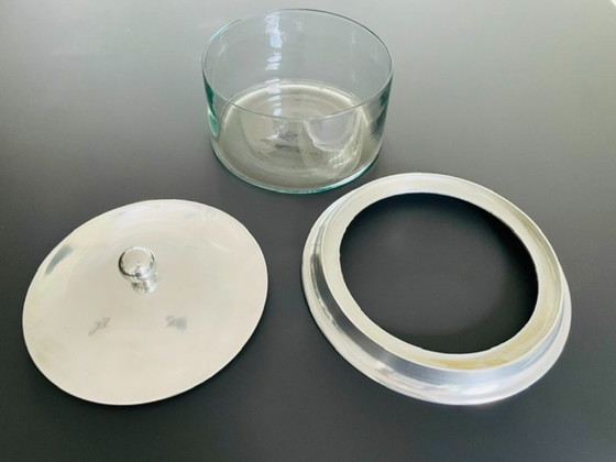Image 1 of Vintage voorraadpot met aluminium deksel en glazen cilinder