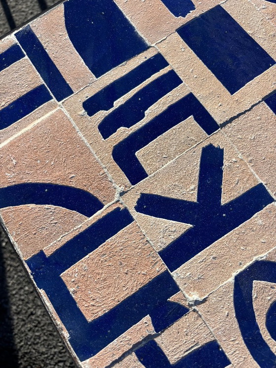 Moroccan Zellige Coffee Table Blue Abstract Mosaic Handmade Square Tile Table Mediterranean Furniture (photo 3 of 5)